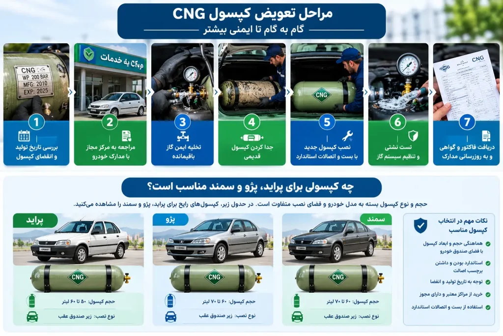 مراحل تعویض کپسول سی ان جی
